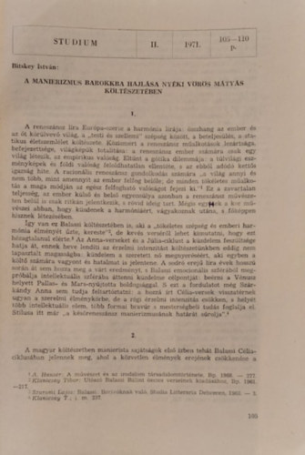 Bitskey Istv�n - A Manierizmus barokkba hajl�sa Ny�ki V�r�s M�ty�s K�lt�szet�ben
