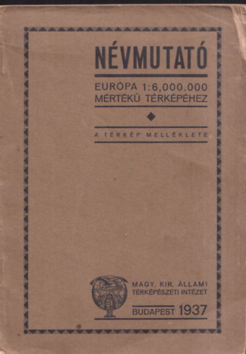 Névmutató Európa 1:6.000.000 méretű térképéhez