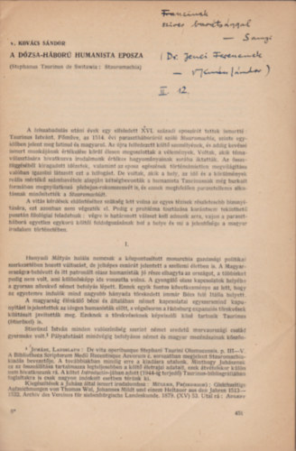 V. Kov�cs S�ndor - A D�zsa-h�bor� humanista eposza