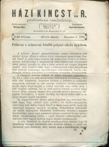 Gyrfs Ferenc Ballagi Mr  (szerk.) - Hzi kincstr. Protestns csaldi lap. 5-dik vfolyam. 25-ik szm. December 8. 1864.