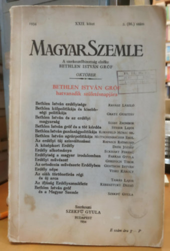 Szekf� Gyula  (Szerk.) - Magyar Szemle 1934. november XXII. k�tet 2. (86.) sz�m