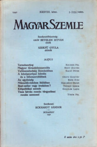 Magyar Szemle 1940. mjus XXXVIII. ktet 5. (153.) szm