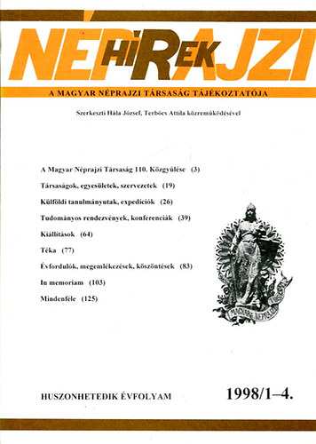 Hla Jzsef  (szerk.) - Nprajzi hrek 1998/1-4.. (XXVII. vf.)