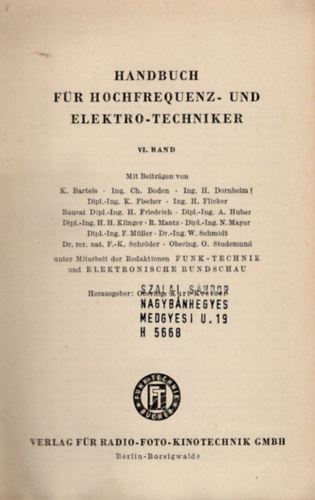 Handbuch für hochfrequenz-und elektro-techniker VI. band