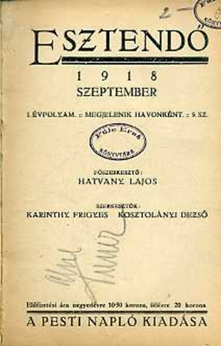 Hatvany Lajos \ (f�szerk.) - Esztend� 1918 szeptember