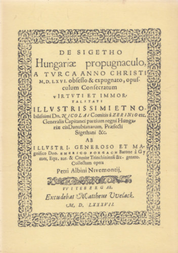 De Sigetho Hungariae propugnaculo (Zrnyi-album) (fakszimile)
