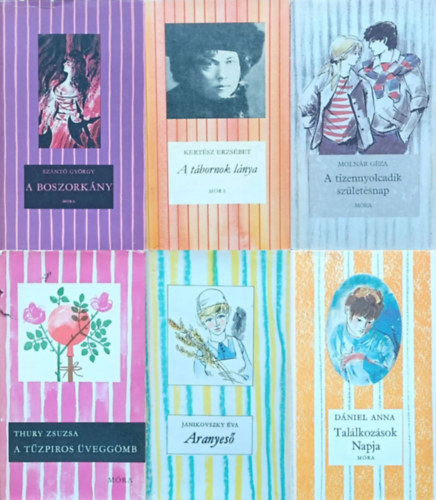 Thury Zsuzsa, Sz�nt� Gy�rgy, Moln�r G�za, D�niel Anna, Kert�sz Erzs�bet, Janikovszky �va - 6 db reg�ny a Cs�kos k�nyvek sorozatb�l: Aranyes� + A t�bornok l�nya + Tal�lkoz�sok napja + A tizennyolcadik sz�let�snap + A boszork�ny + A t�zpiros �vegg�mb