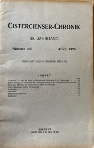 Redigiert Von P. Gregor Mller - Cistercienser-Chronik 38. Jahrgang