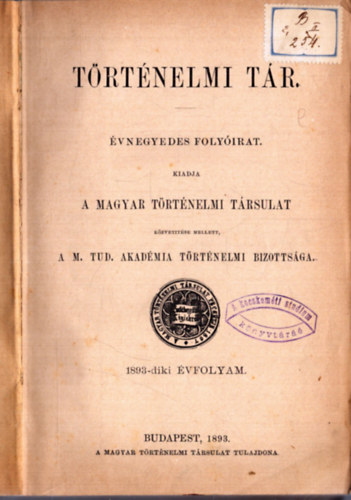 T�rt�nelmi t�r 1893-diki �vfolyam