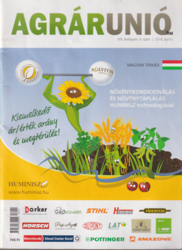 Dr. dr. Sárvári Mihály, Dr. Dávid István Kiss László - 4 db Agrárunió 2018 április., május., augusztus - szeptember., október - november