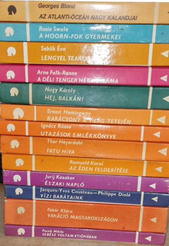 Rosie Swale, Sebők Éva, Arne Falk-Ronne, Nagy Károly, Ernest Hemingway, Ignácz Rózsa, Thor Heyerdahl, Romuald Karas, Jurij Kazakov, Jacques-Yves Cousteau Georges Blond - Fehér Philippe Diolé - 13db világjárók könyvek