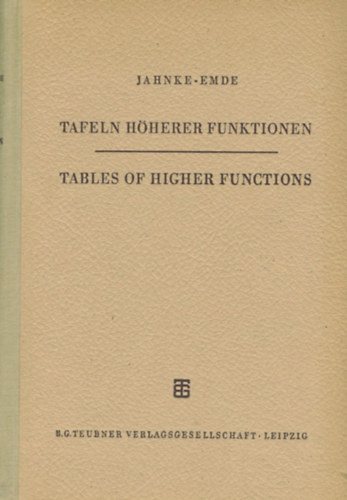 Jahnke-Emde - Tafeln hherer Funktionen - Tables of higher Functions
