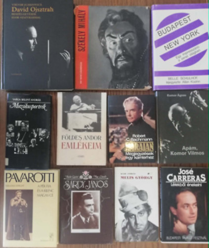 11 k�tet h�res zen�szek �s Karmesterek �letrajzi k�nyveib�l(David Ojsztrah, Sz�kely Mih�ly, Belle Schulzhof, Muzsikusportr�k, F�ldes S�ndor, Karajan, Komor Vilmos, Pavarotti, S�rdy J�nos, Melis Gy�rgy, Jos� Carreras)