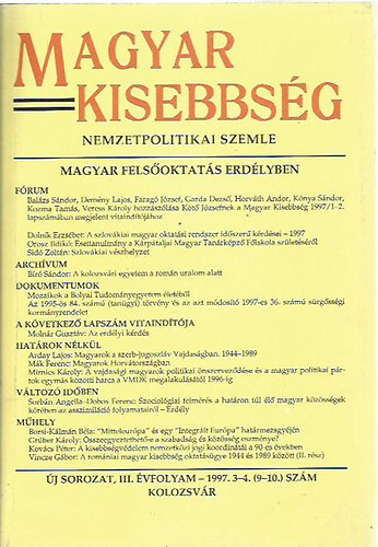 Magyar Kisebbsg - Nemzetpolitikai Szemle (1997/3-4.)