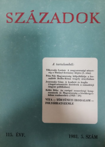 Sz�zadok 1981/5. (A Magyar T�rt�nelmi T�rsulat k�zl�nye)