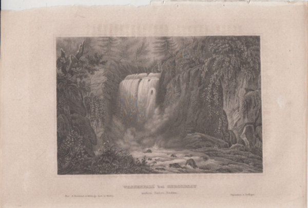 Wasserfall bei Geroldsau (unfern Baden-Baden) (Vzess Geroldsaunl, nem messze Baden-Badentl, Nmetorszg, Eurpa) (16x23,5 cm lapmret eredeti aclmetszet, 1856-bl)