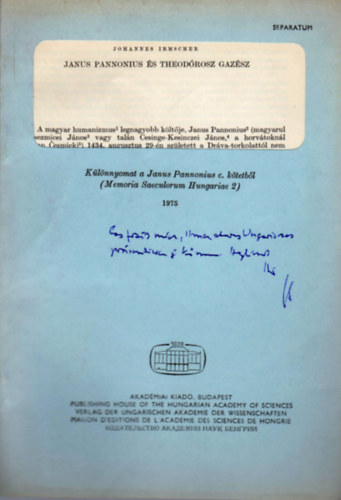 Johannes Irmscher - Janus Pannonius �s Theod�rosz Gaz�sz