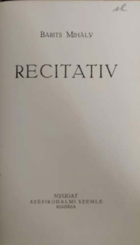 Babits Mih�ly - Recitativ (I. kiad�s)
