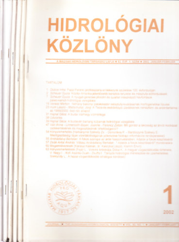 Hidrol�giai k�zl�ny 2002/1-6. (teljes �vfolyam, lapsz�monk�nt)
