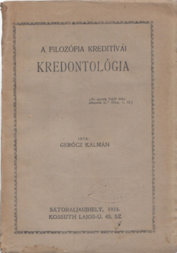 Ger�cz K�lm�n - A filoz�fia kredit�v�i - Kredontol�gia