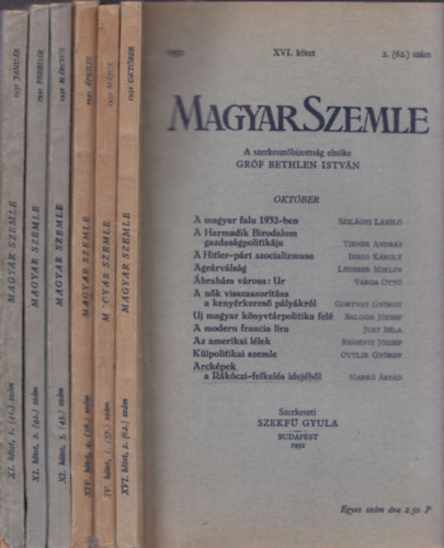 Bethlen Istv�n gr�f - 6 db Magyar Szemle: 1931/janu�r, febru�r, m�rcius+1932/�prilis, m�jus, okt�ber