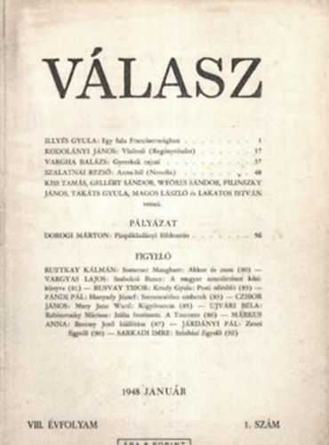 Illyés Gyula (szerk.) - Válasz - VIII. évf. 1. szám, 1948. január