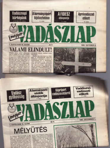 Csek Sndor  (fszerk.) - 2 db Vadszlap: 1992. oktber 6. + 1992. december 1.
