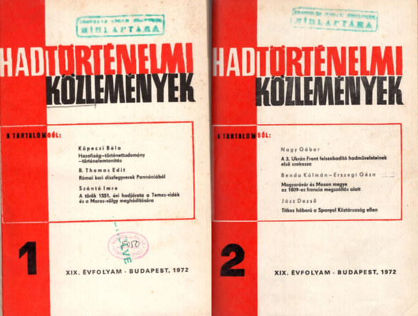 Hadtörténelmi közlemények 1972 1-4. szám (teljes)