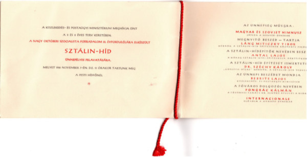 Ismeretlen Szerz� - Megh�v� Szt�lin-h�d felavat�s�ra