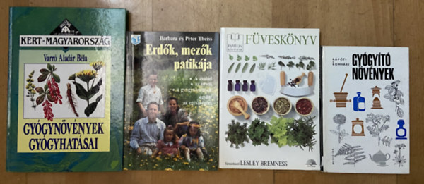 Varr� Alad�r B�la, Barbara �s Peter Theiss, Lesley Bremness (t�rsszerk.), R�p�ti-Romv�ry - 4 db gy�gyn�v�nyes k�nyv - Gy�gyn�v�nyek gy�gyhat�sai, Erd�k, mez�k patik�ja, F�vesk�nyv, Gy�gy�t� n�v�nyek