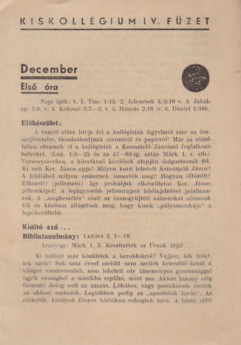 Kiskollgium IV. fzet - December