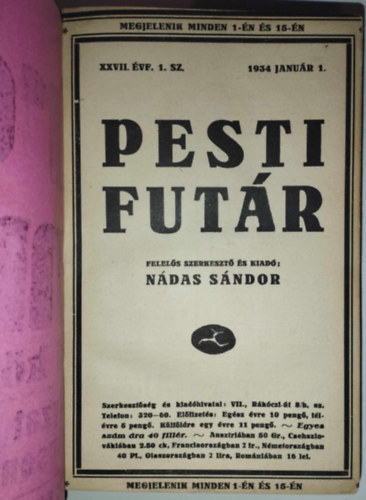 N�das S�ndor  (szerk.) - Pesti Fut�r XXVII. �vfolyam 1-24. sz�m. 1934.