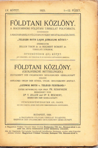 Fldtani kzlny 1925. LV. ktet 1-12.fzet (egy ktetben)