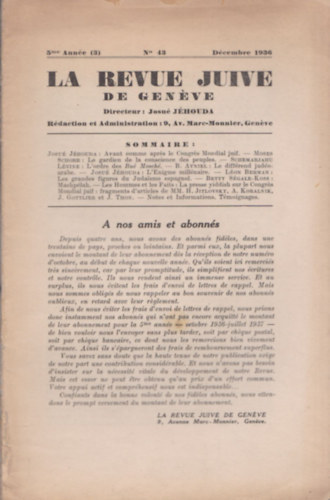 Jos Jhouda - La Revue Juive de Genve - Dcembre 1936