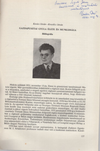 Kruzslicz Istv�n Kov�cs Istv�n - Gazdapusztai Gyula �lete �s munk�ss�ga - Bibliogr�fia - K�l�nlenyomat - Dedik�lt
