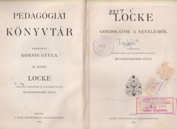 Mutschenbacher Gyula - Locke - Gondolatok a nevel�sr�l