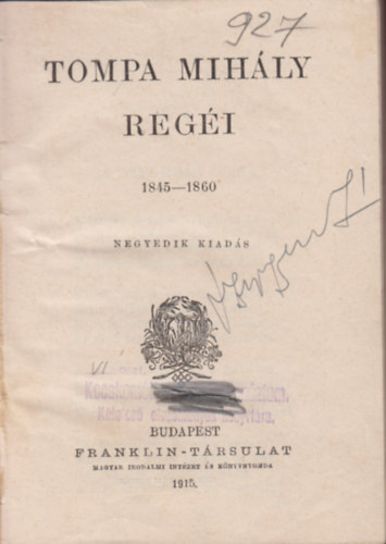 Tompa Mih�ly - Tompa Mih�ly reg�i (1845-1860)