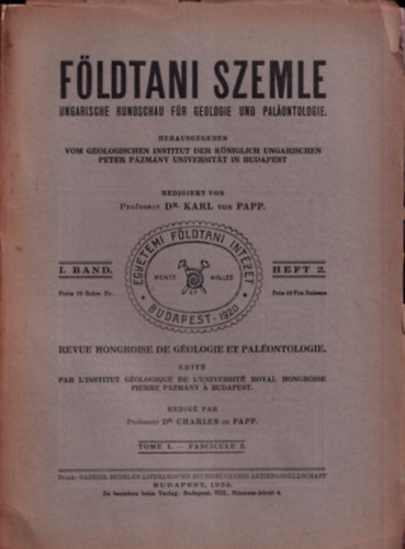 Papp Kroly - Fldtani szemle (1. Band, Heft 2.) (trkpmellklettel)