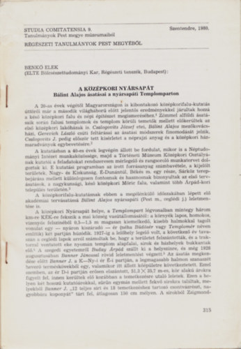 Benk� Elek - A k�z�pkori Ny�rsap�t - B�lint Alajos �sat�sai a ny�rap�ti Templomparton - Studia Comitatensia 9.