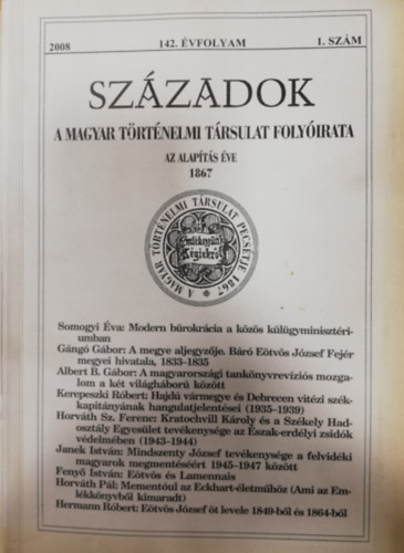 Szzadok - A Magyar Trtnelmi Trsulat Folyirata - 142. vfolyam - 2008/1