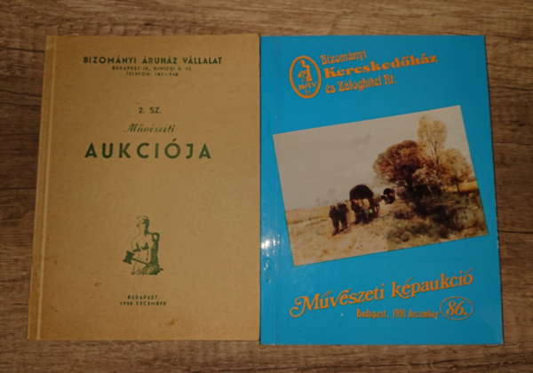 2 BÁV aukciós katalógus: Bizományi Áruház Vállalat 2. sz. művészeti aukciója (1958) + Bizományi Kereskedőház és Záloghitel Rt. 86. számű művészeti aukciója (1991)