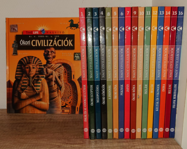 A Kossuth Kiadó Nagy Civilizációk című könyvsorozatának mind a 16 kötete + ajándék Ókori cilizációk:1. kötet - Inkák és az andoki kultúrák 2. kötet - Ókori Egyiptom 3. kötet - Mezopotámia 4. kötet - Ókori görögök (a