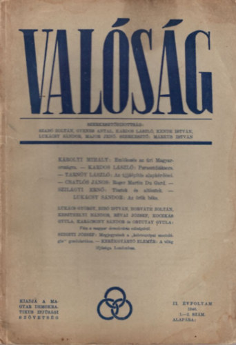 Gyenes Antal, Kardos Lszl Szab Zoltn - Valsg II. vfolyam 1946. 1-2. szm