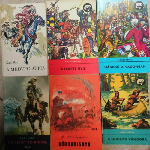 James F. Cooper May Karl - Kedvenc Indiános Regény Könyvcsomag / A Medveölő fia + A Hudson Vándora + Háború a Vadonban + A Fekete Nyíl + Az Ezüst _Tó Kincse + Bőrharisnya (6db)