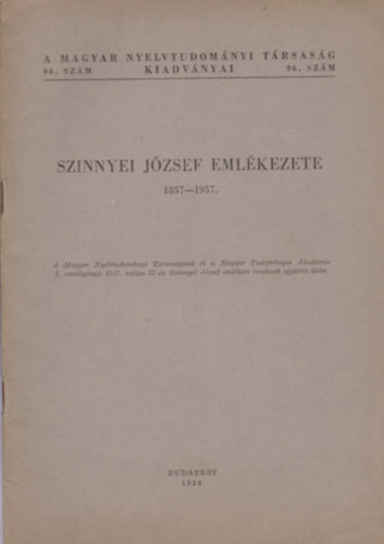 Mikesy Sndor  (szerk.) - Szinnyei Jzsef emlkezete (1857-1957)