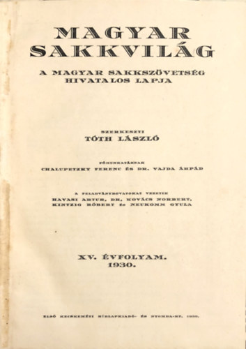 Tóth László - Magyar sakkvilág 1930.