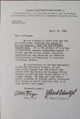 Council of Foreign Relations - Blocking the Spread of Nuclear Weapons: American and European Perspectives