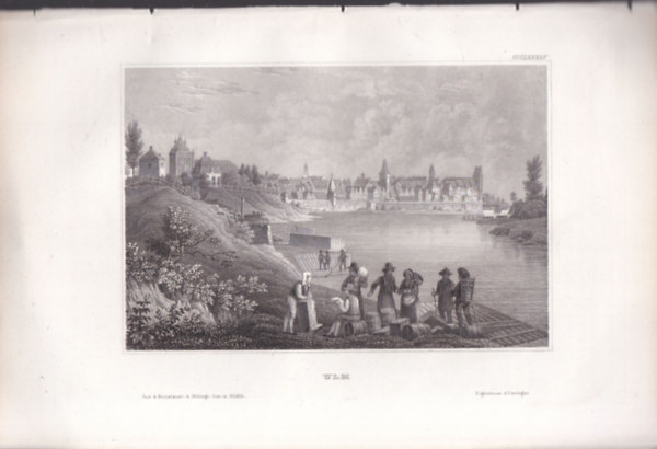 Ulm (város, Németország, Európa) (16x23,5 cm lapméretű eredeti acélmetszet, 1856-ból)