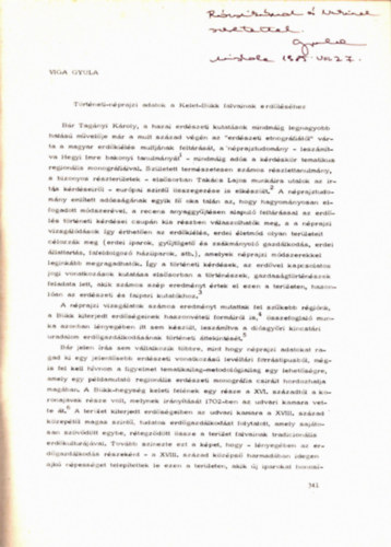 Viga Gyula - Történeti-néprajzi adatok a Kelet-Bükk falvainak erdőléséhez-különlenyomat