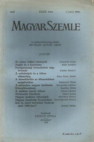 Bethlen Istvn grf - Magyar Szemle 1938. janur XXXII. ktet 1. (125) szm